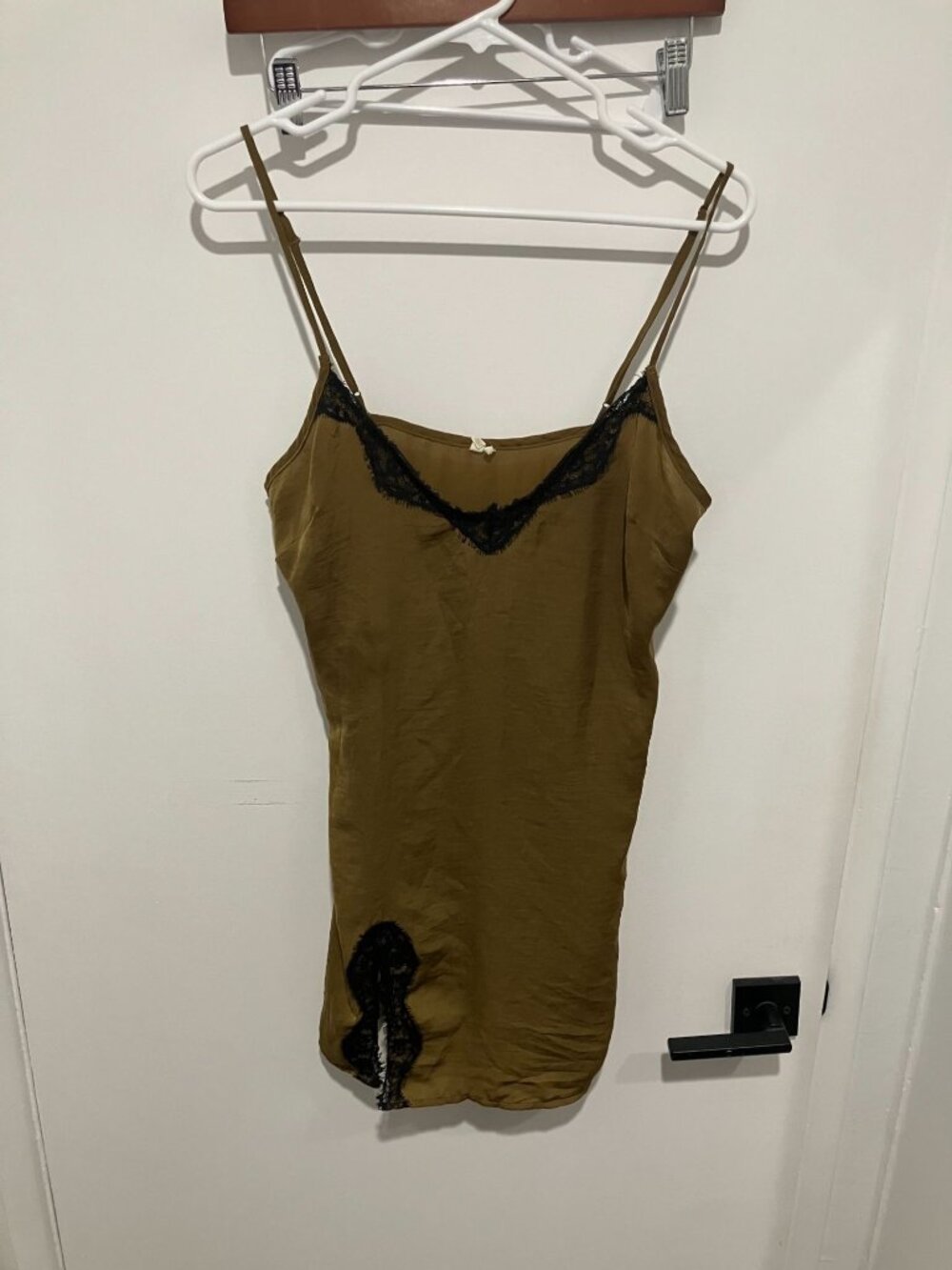 Urban Outfitters Out From Under Satin Lace Trim Slip Dress Olive Green Medium